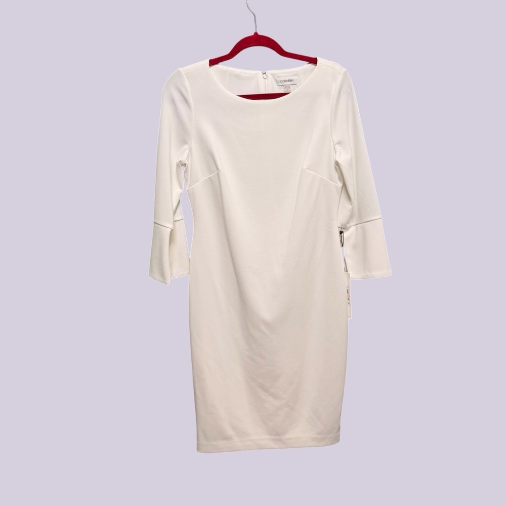 NWT Calvin Klein Cream Bell Sleeve Sheath Dress Size 10 Quiet Luxury Bridal LWD - Picture 5 of 9